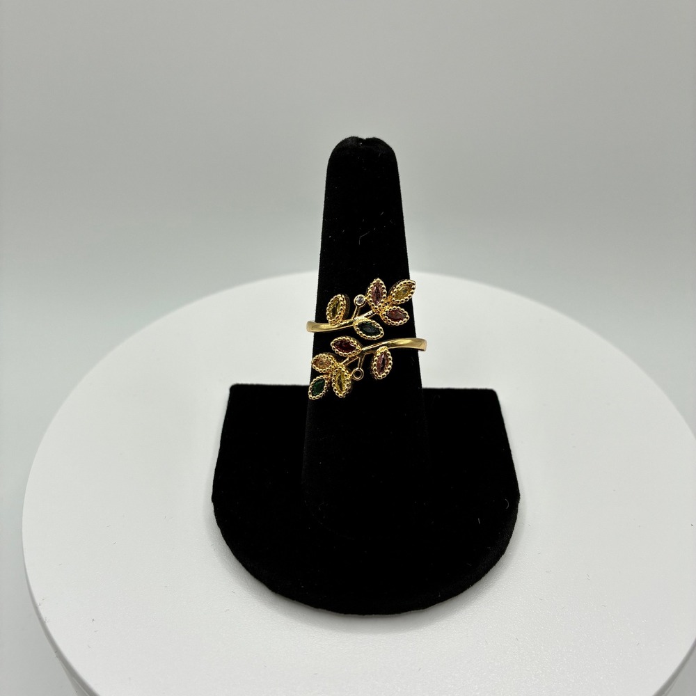 Unbranded Ring Women Size 7.5 Gold Multi-Color Stone Leaf Branch Bypass Ring